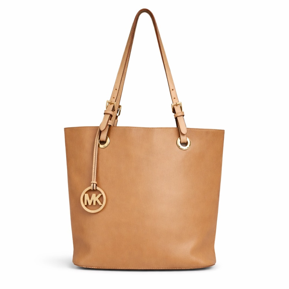 Michael Kors Tan Leather Tote Shoulder Bag Gold MK Charm